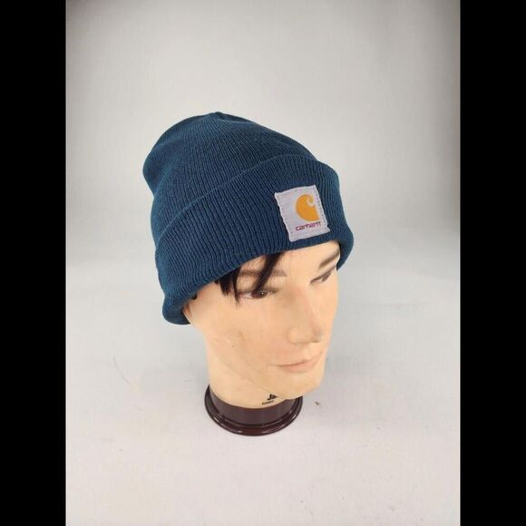 Carhartt Navy Blue Patch Beanie Watch Cap Made In USA Snow Winter Beanie Hat - Picture 4 of 8